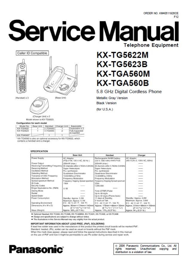 KX-TG5622M, KX-TG5623B, KX-TGA560M, KX-TGA560B